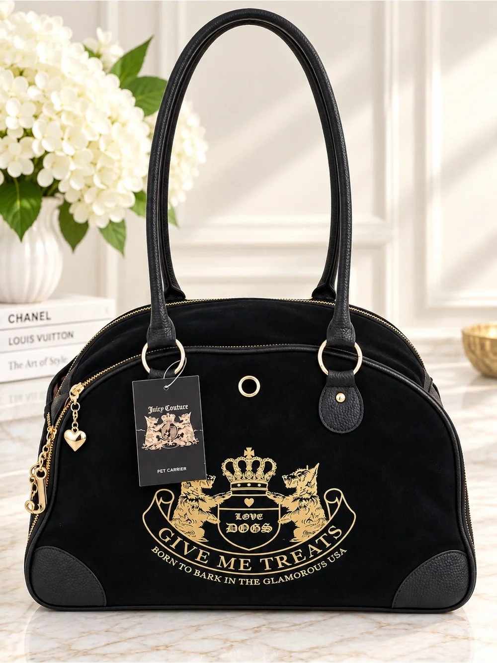 Juicy Couture Black Gold Dog Cat Pet Carrier Tote Bag Duffle NWT